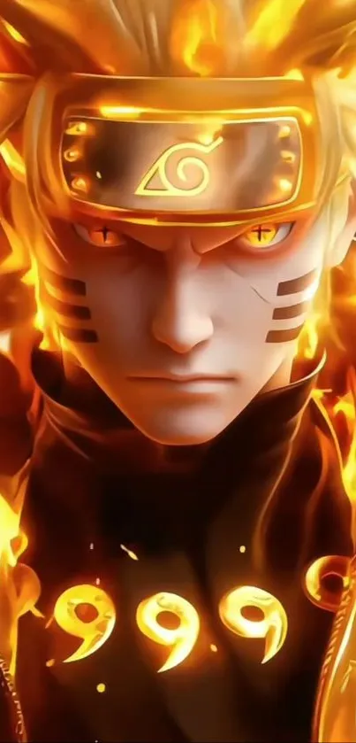 Anime warrior with fiery aura on mobile wallpaper