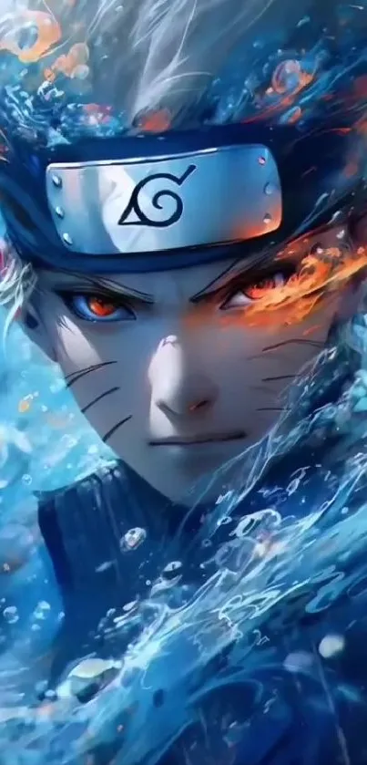 Epic anime warrior with blue water scene.