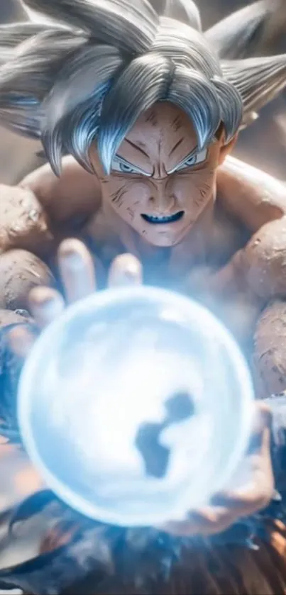 Anime warrior unleashing energy blast