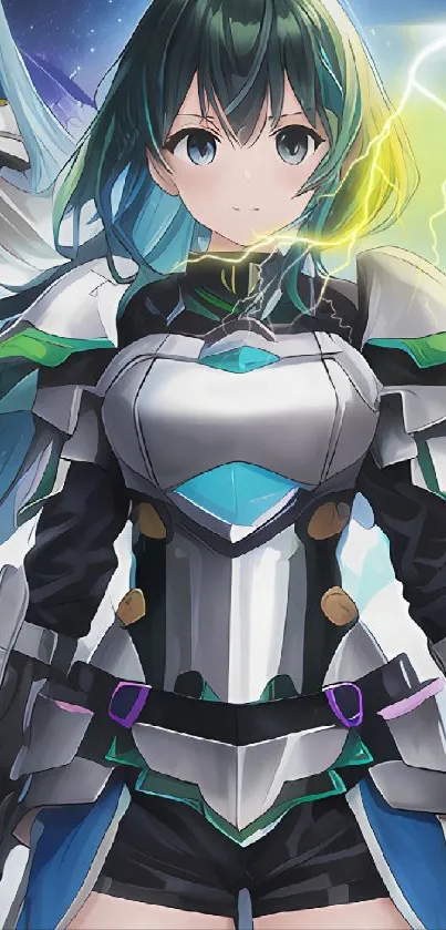 Epic anime warriors in armor with a vibrant sky background.