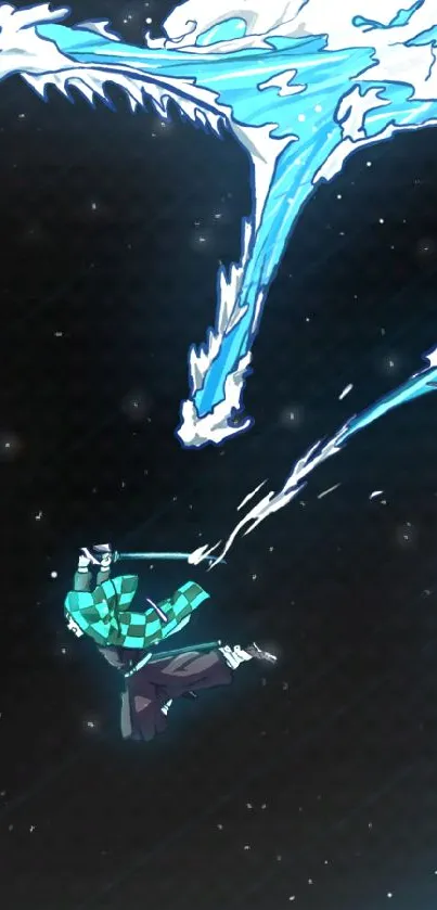 Epic anime battle with blue water dragon.