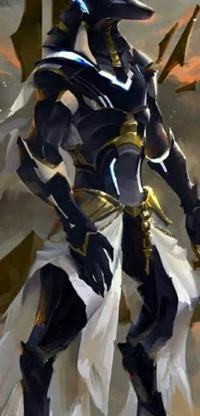 Epic Anubis character standing in a mystical fantasy landscape.