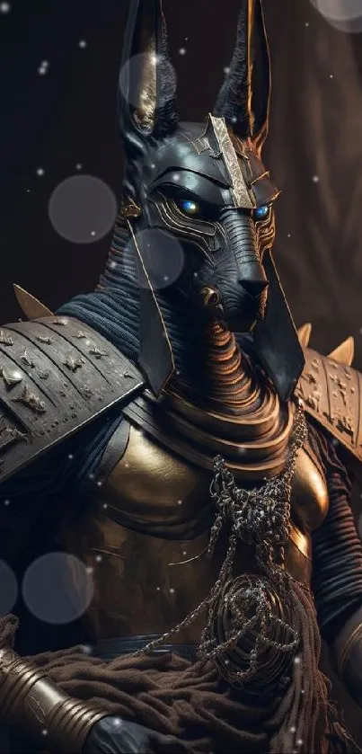 Anubis in golden armor, Egyptian themed wallpaper.