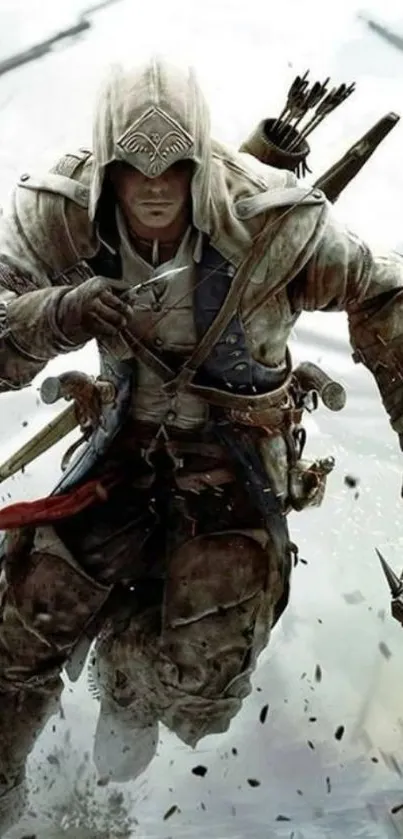 Assassin's Creed warrior in action pose mobile wallpaper.