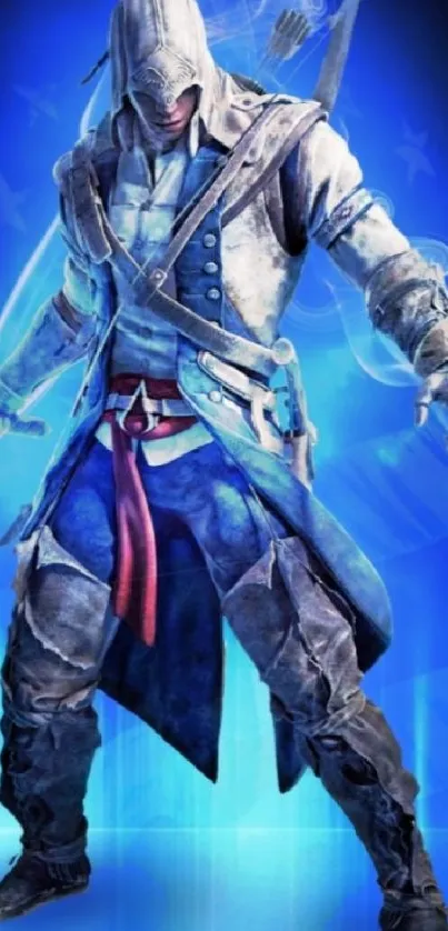 Epic blue-toned Assassin's Creed character wallpaper.