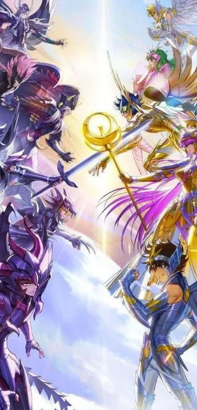 Anime warriors in a colorful battle scene.