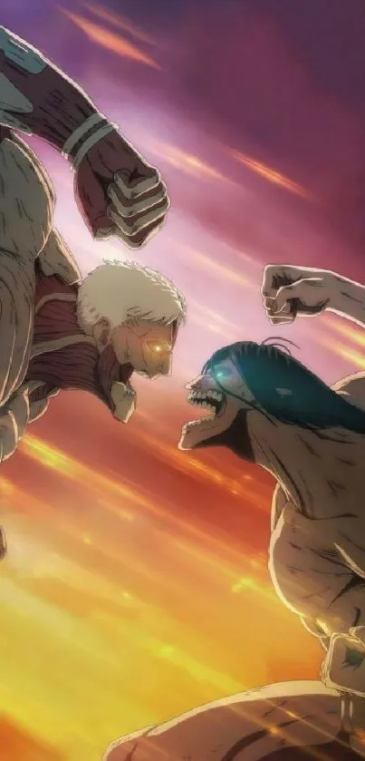 Two anime titans clash in a vibrant battle scene.