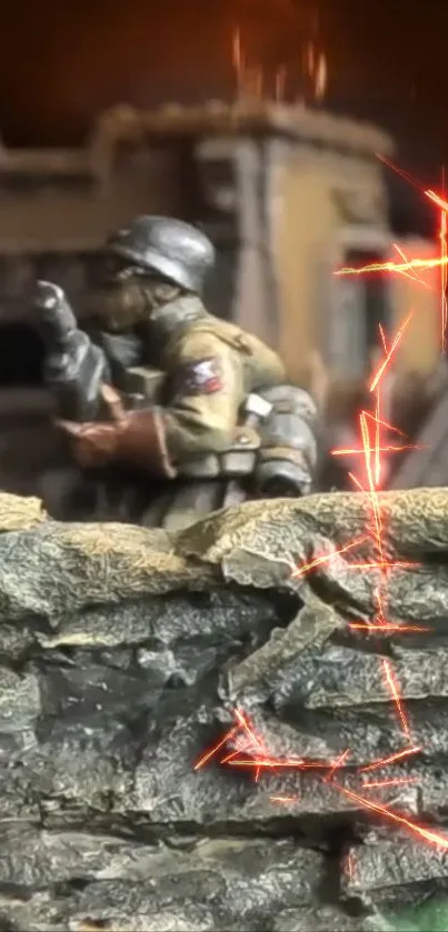 Epic battlefield scene with soldier figure.