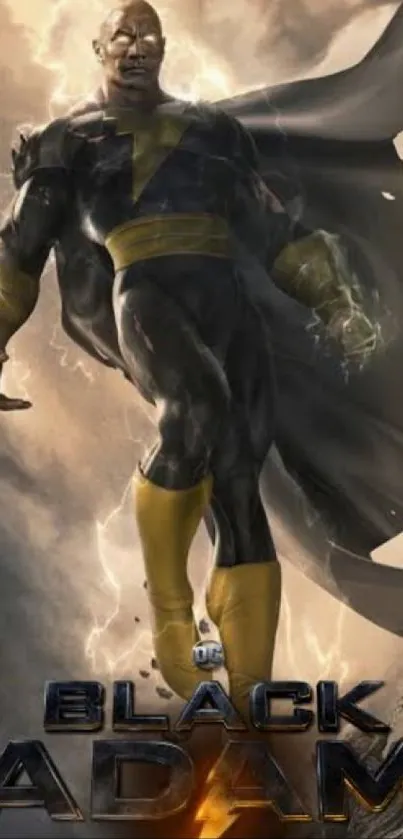 Epic Black Adam mobile wallpaper with stormy backdrop.