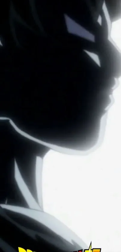 Black and white silhouette of an anime character with a dark dramatic style.