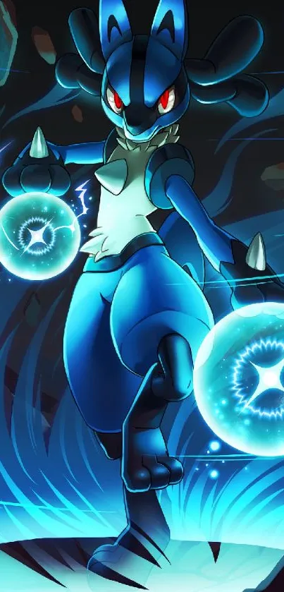 Epic anime wallpaper with blue energy and dynamic character.