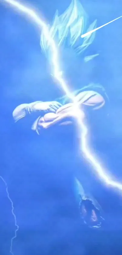 Powerful anime warrior with blue lightning effect.