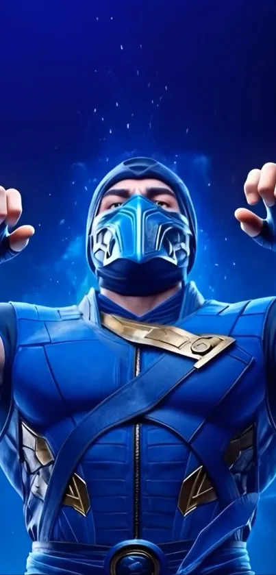 Epic blue warrior artwork for mobile wallpaper.