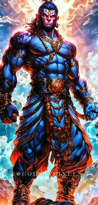 Epic blue-skinned warrior fantasy art