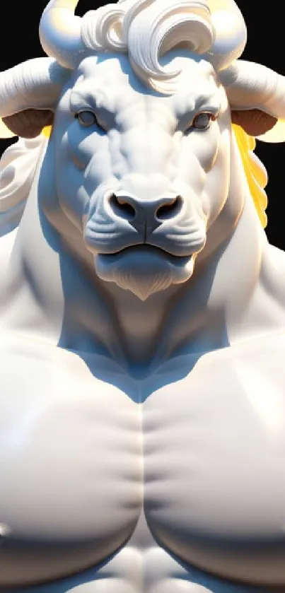 3D sculpted bull with muscular details, vibrant and majestic.