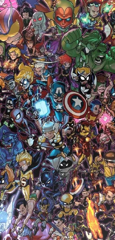 Colorful superhero comic characters wallpaper with vibrant artwork.