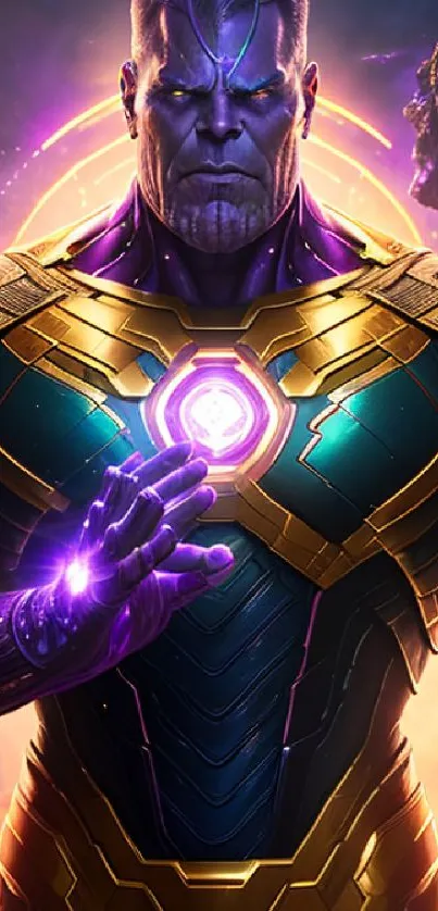 Epic purple cosmic warrior in vibrant digital artwork.