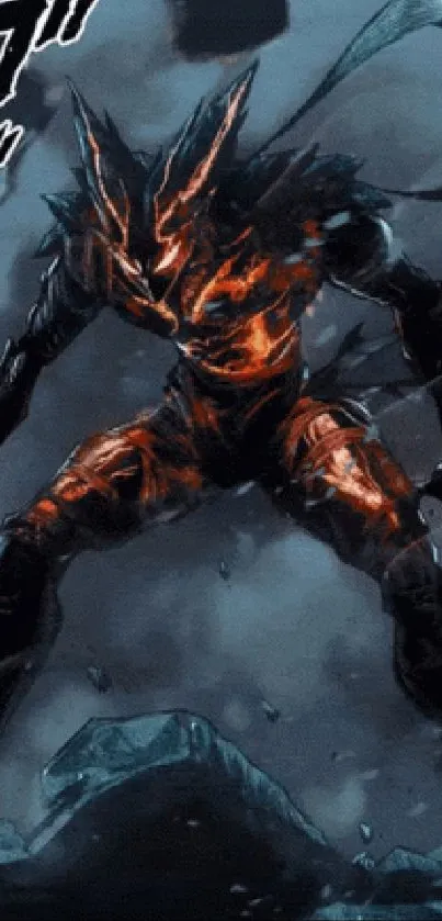 Epic dark fantasy creature art in black and orange.