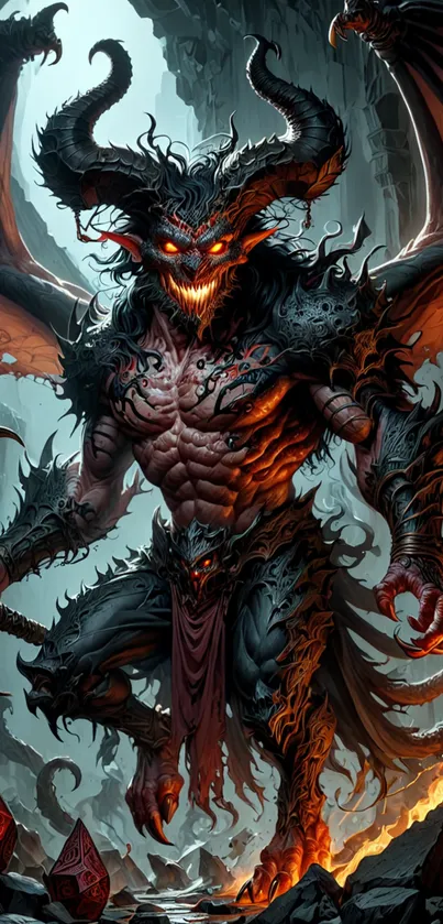 Epic demon fantasy wallpaper with dark and fiery elements.