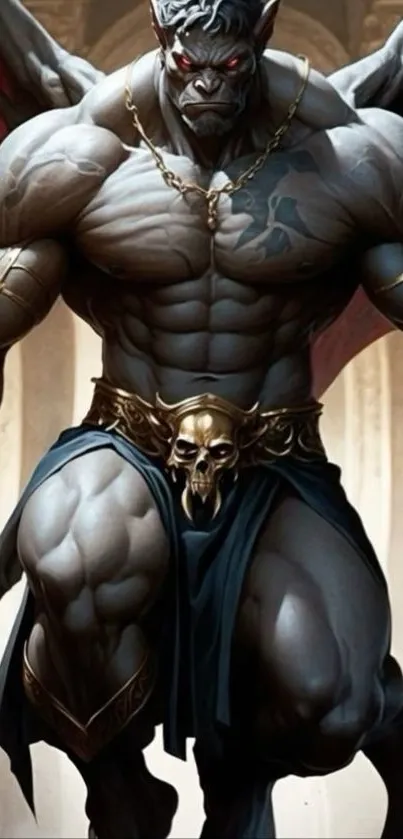 Epic demon warrior with golden skull belt.