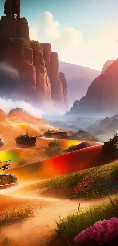 Epic desert tank battle under dramatic sunset.