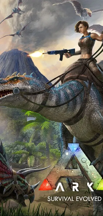 Epic dinosaur adventure with vibrant colors from Ark: Survival Evolved game.