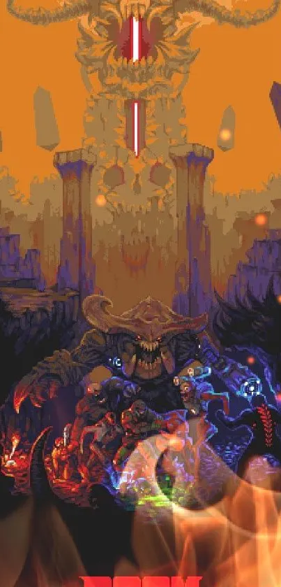 Vibrant Doom pixel art depicting iconic game scenes.