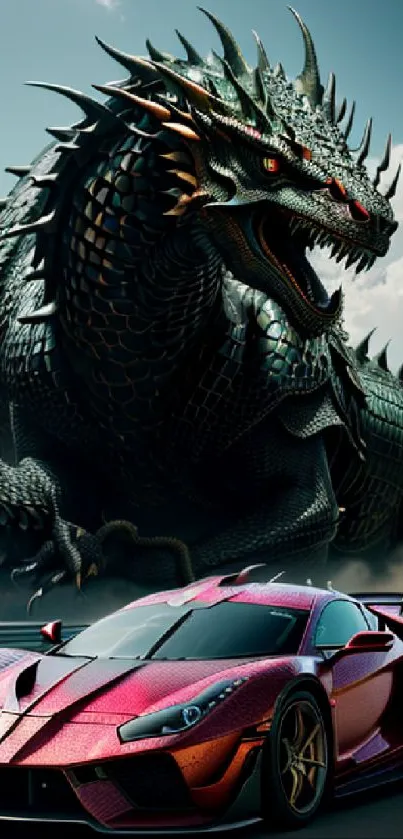 Epic dragon and supercar mobile wallpaper art.