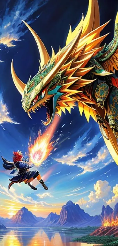 Epic dragon battle scene with vibrant colors.