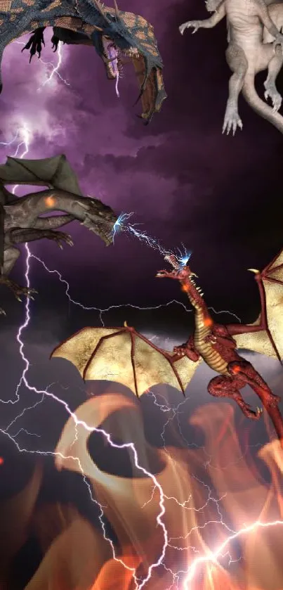 Epic dragon battle with lightning and flames.