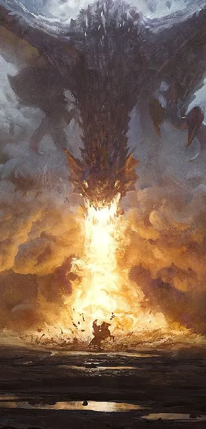 Epic dragon battle amidst fiery clouds in a fantasy setting.