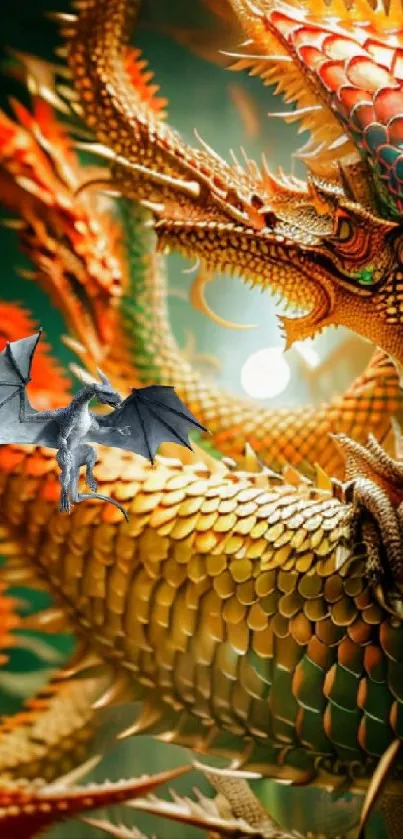 Epic dragon battle with vibrant orange hues.