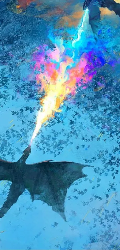 Epic dragon battle in vibrant sky wallpaper.