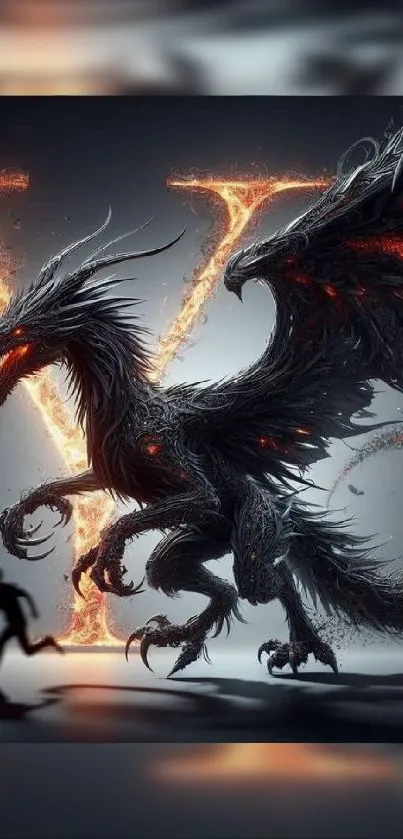 Epic dragon with fiery elements on a dark background.