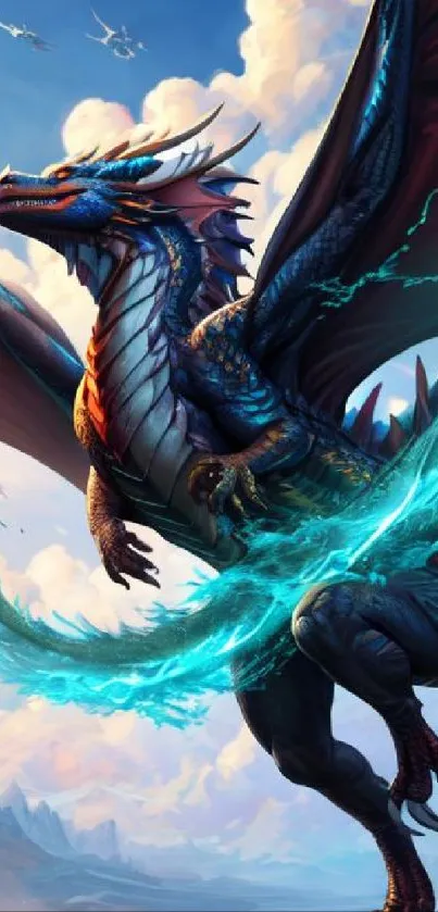 Epic fantasy dragon with vibrant colors flying majestically in a mystical sky.