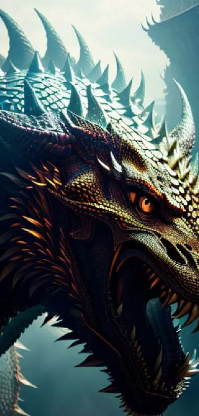 Epic dragon with vivid scales in a mystical fantasy setting.