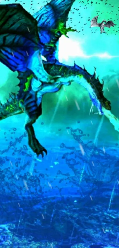 Epic dragon fantasy wallpaper with vibrant blue and green hues.