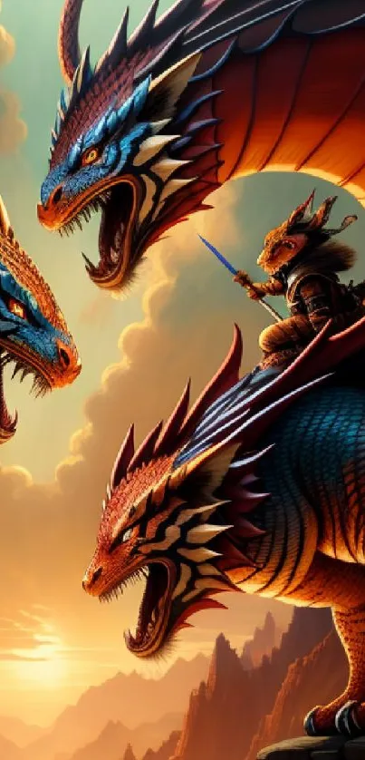 Epic dragon fantasy wallpaper featuring vibrant colors and mythical creatures.