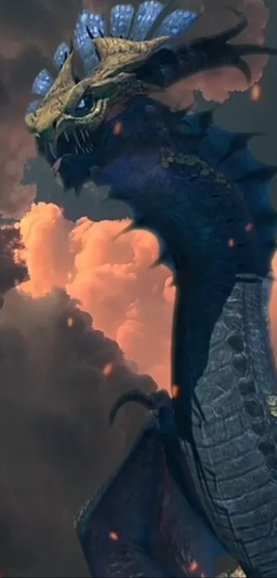 Epic dragon emerging from dramatic skies.