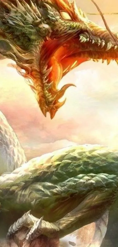 Epic dragon in a mystical sky wallpaper.