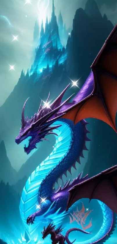 Epic fantasy dragon wallpaper with mystical mountains and vibrant colors.