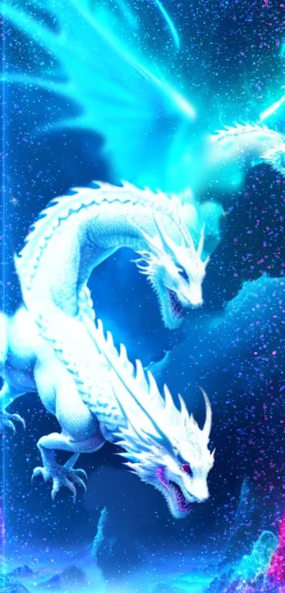 Epic dragon wallpaper with blue hues and cosmic design.