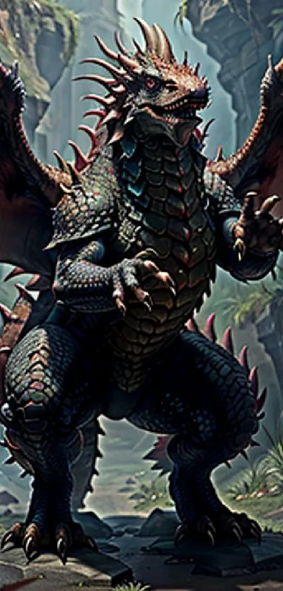 Epic dragon in a canyon setting, fantasy wallpaper.