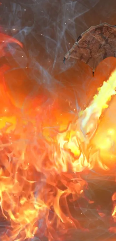 Dragon releasing fire in epic wallpaper scene.