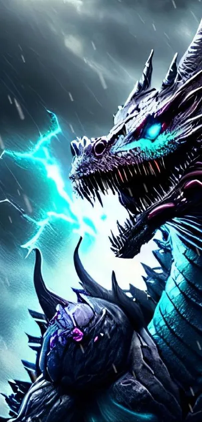 Epic dragon with lightning in stormy sky wallpaper.