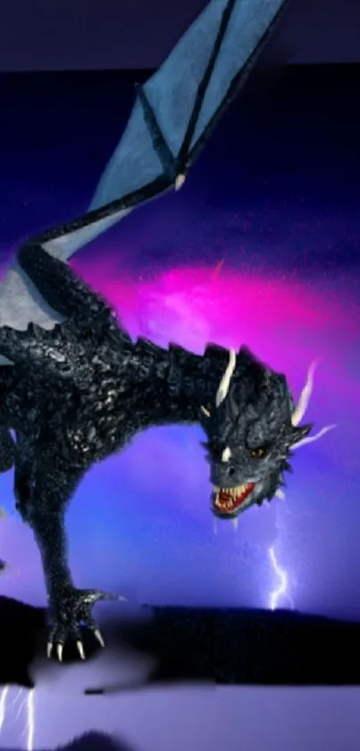 Epic dragon with purple lightning background.