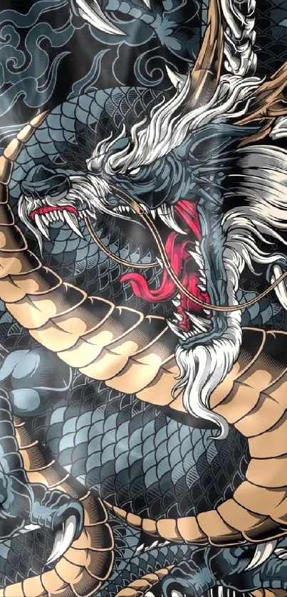 Detailed dragon design with dynamic colors on mobile wallpaper.