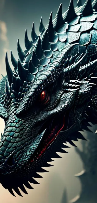 Epic teal dragon with fiery eyes in stunning detail.