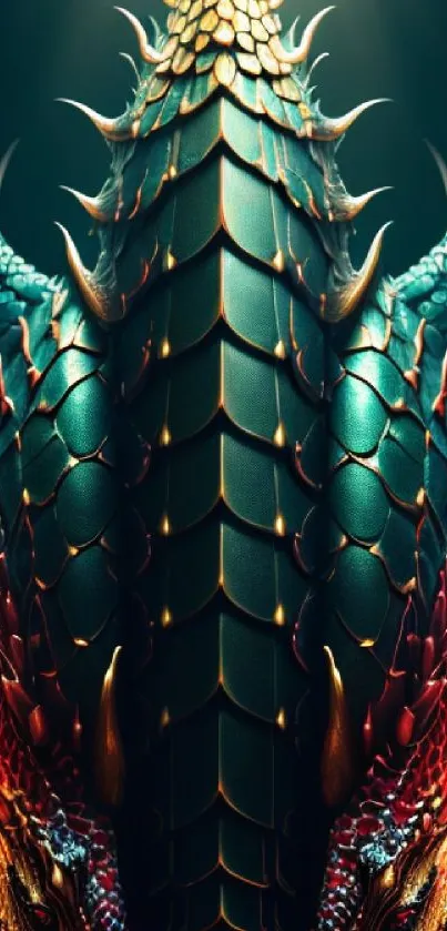 High-definition fantasy dragon scales wallpaper with vibrant teal and red hues.