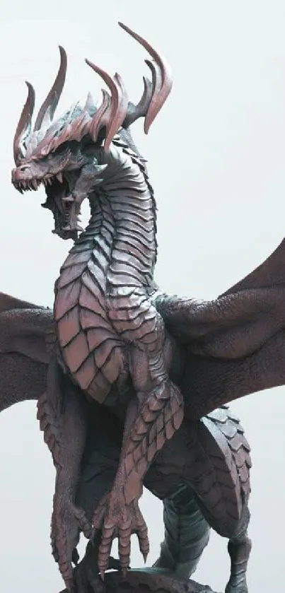 Epic dragon sculpture against light background.